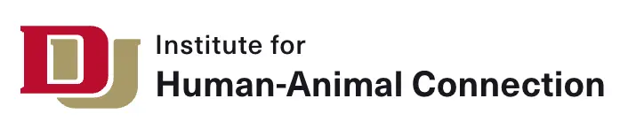 Logo of the Institute for Human-Animal Connection featuring stylized red and gold DJ letters on the left, with the institutes name in black text to the right.