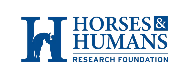 Blue logo for Horses & Humans Research Foundation featuring a large “H” with a horse silhouette, and the words HORSES & HUMANS RESEARCH FOUNDATION to the right.