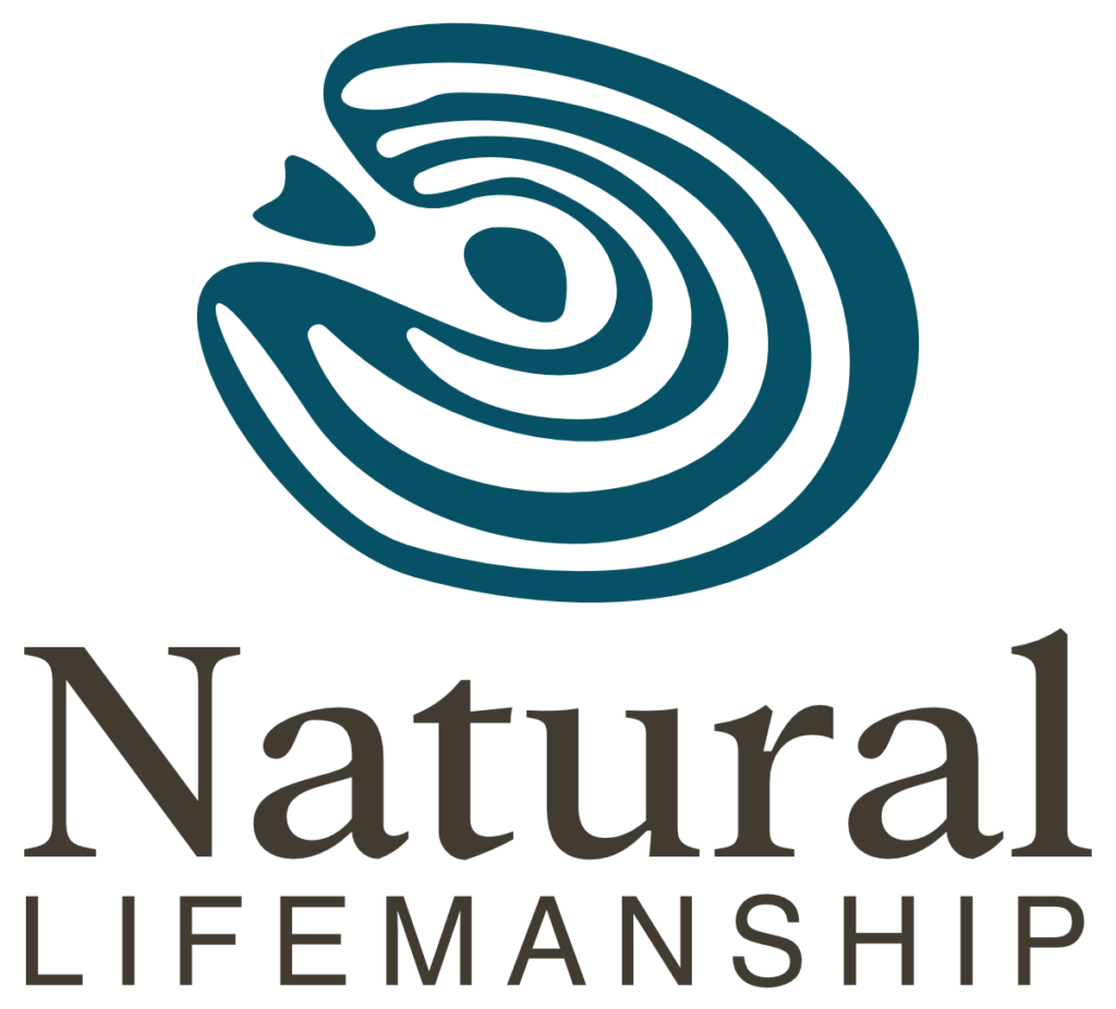 Logo for Natural Lifemanship featuring stylized, blue concentric lines forming an abstract horse head above the words “Natural Lifemanship” in bold, uppercase and lowercase letters.